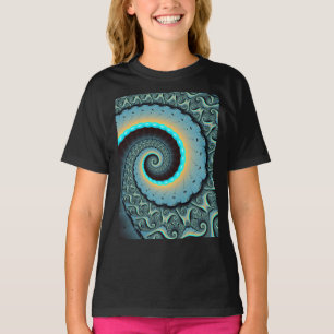Abstrakte blaue Türkis orangefarbene Fraktal-Kunst T-Shirt