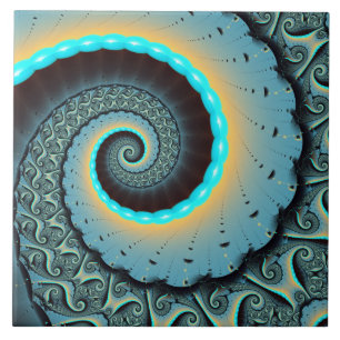 Abstrakte blaue Türkis orangefarbene Spiral-Frakta Fliese