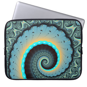 Abstrakte blaue Türkis orangefarbene Spiral-Frakta Laptopschutzhülle