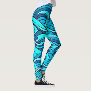 Abstrakte blaue türkisene Ozeanwellen   Leggings