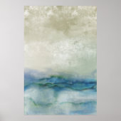 Abstrakte blaue und beige Ozeankunst Poster (Vorne)