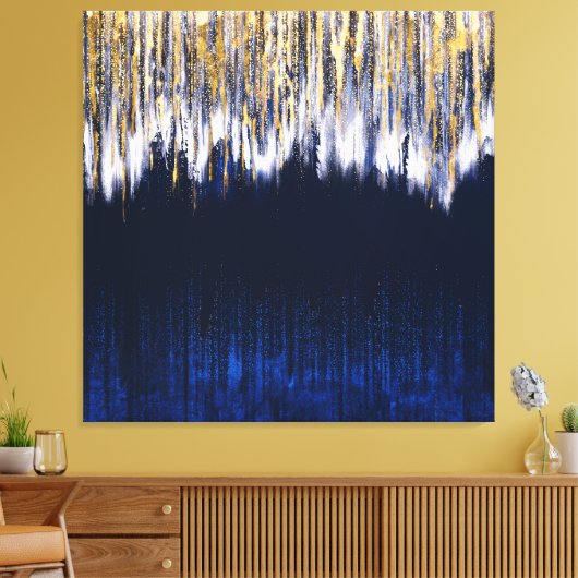 Abstrakte blaue und goldene digitale Malerei Leinwanddruck (Insitu (Wohnzimmer))