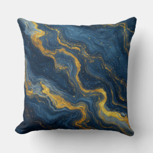 Abstrakte blaue und goldene Marmortextur Kissen