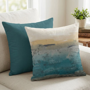Abstrakte blaue und goldene Wasserfarbenlandschaft Kissen