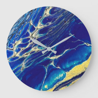 Abstrakte blaue und goldene Wellenuhr Große Wanduhr
