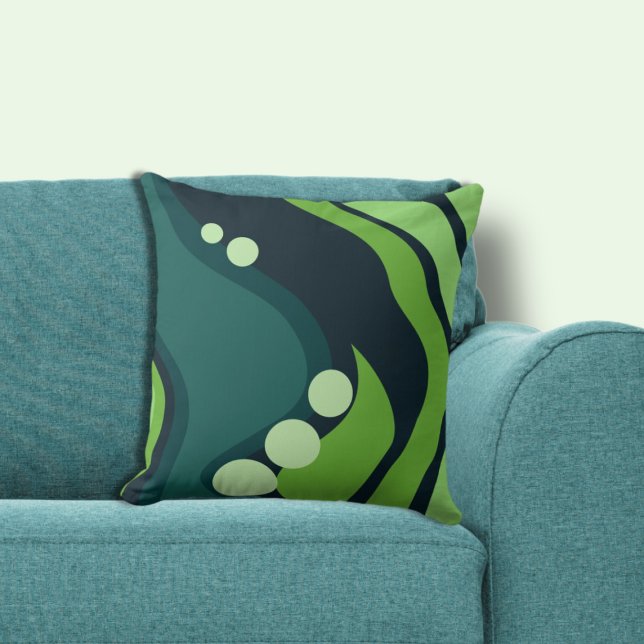 Abstrakte, blaue und grüne Bio Blütenformen Kissen (Abstract Blue & Green Organic Flowing Shapes Throw Pillow)