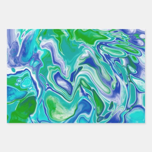 Abstrakte blaue und grüne Marmorflüssigkeit Geschenkpapier Set (Vorderseite 2)