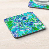 Abstrakte blaue und grüne Marmorflüssigkeit Getränkeuntersetzer (Linke Seite)