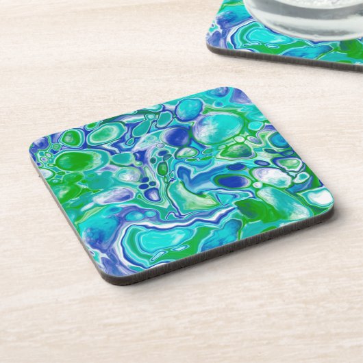Abstrakte blaue und grüne Marmorflüssigkeit Getränkeuntersetzer (Linke Seite)