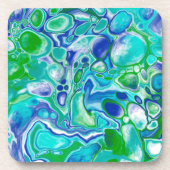 Abstrakte blaue und grüne Marmorflüssigkeit Getränkeuntersetzer (Vorderseite)