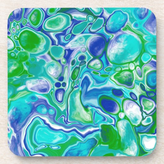 Abstrakte blaue und grüne Marmorflüssigkeit Getränkeuntersetzer (Vorderseite)