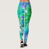 Abstrakte blaue und grüne Marmorflüssigkeit Leggings (Rückseite)
