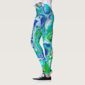 Abstrakte blaue und grüne Marmorflüssigkeit Leggings (Links)