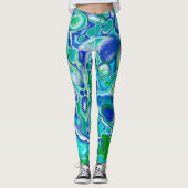 Abstrakte blaue und grüne Marmorflüssigkeit Leggings (Vorderseite)