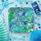 Abstrakte blaue und grüne Marmorflüssigkeit Pappteller (Party)