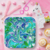 Abstrakte blaue und grüne Marmorflüssigkeit Pappteller (Party)