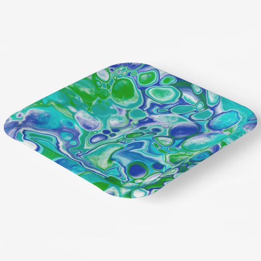 Abstrakte blaue und grüne Marmorflüssigkeit Pappteller (Gewinkelt)