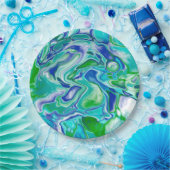 Abstrakte blaue und grüne Marmorflüssigkeit Pappteller (Party)