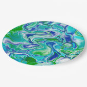 Abstrakte blaue und grüne Marmorflüssigkeit Pappteller (Schrägansicht)