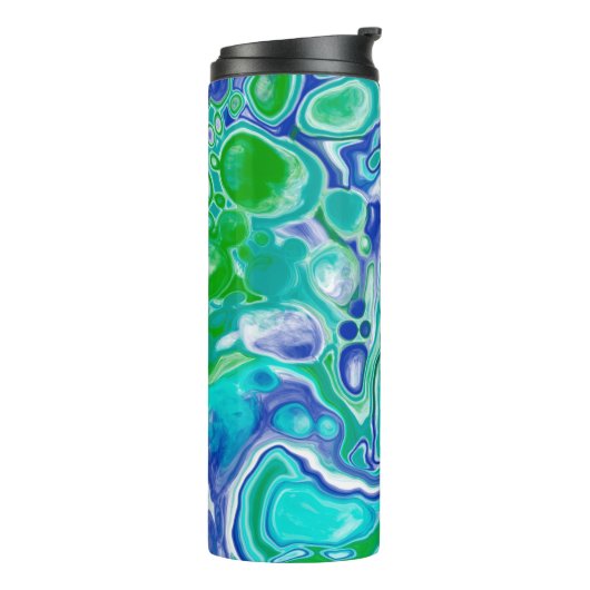 Abstrakte blaue und grüne Marmorflüssigkeit Thermosbecher (Nach links gedreht)