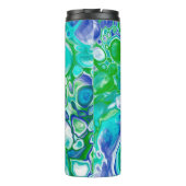 Abstrakte blaue und grüne Marmorflüssigkeit Thermosbecher (Rückseite)