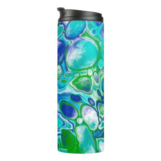 Abstrakte blaue und grüne Marmorflüssigkeit Thermosbecher (Nach rechts gedreht)