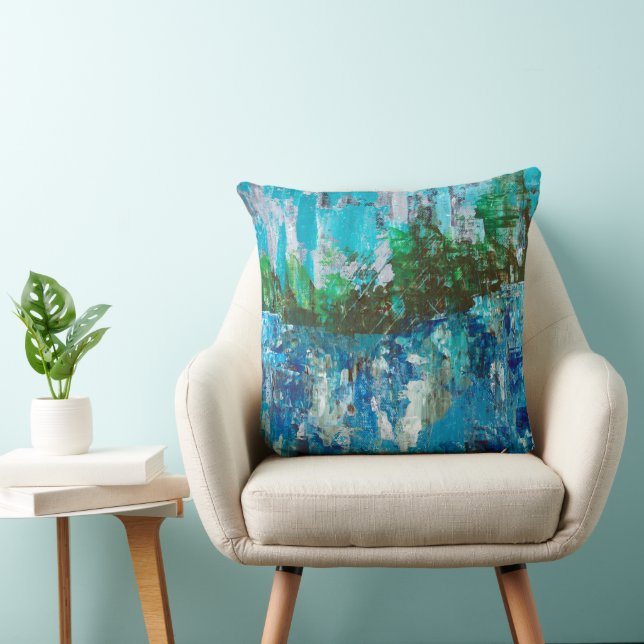Abstrakte blaue und grüne Texturlandschaft Kissen (Stuhl )