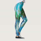Abstrakte blaue und grüne Texturlandschaft Leggings (Rechts)
