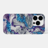 Abstrakte blaue und Lila Alkoholtink Glitzern iPhone Hülle (Rückseite (Horizontal))