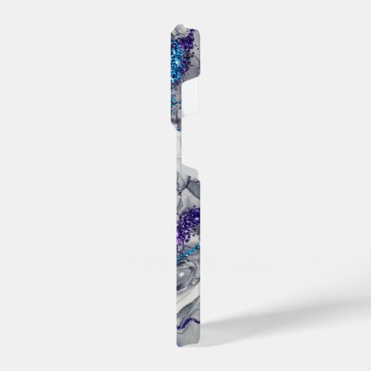 Abstrakte blaue und Lila Alkoholtink Glitzern iPhone Hülle (Linke Seite)