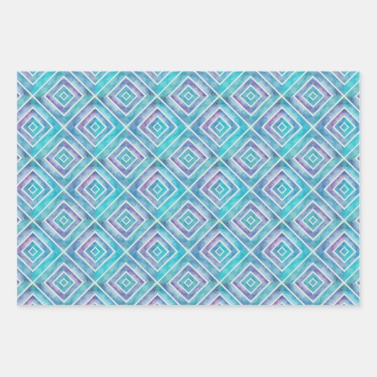 Abstrakte, blaue und lila geometrische Kacheln Geschenkpapier Set (Vorderseite 3)