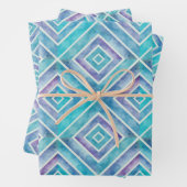 Abstrakte, blaue und lila geometrische Kacheln Geschenkpapier Set (Beispiel)