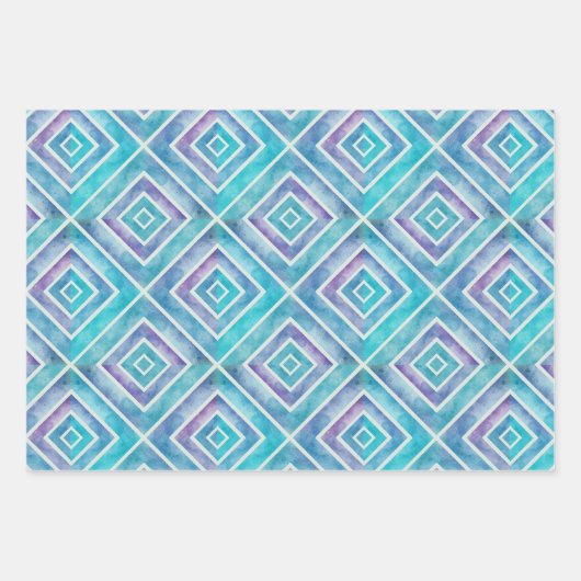 Abstrakte, blaue und lila geometrische Kacheln Geschenkpapier Set (Vorderseite)