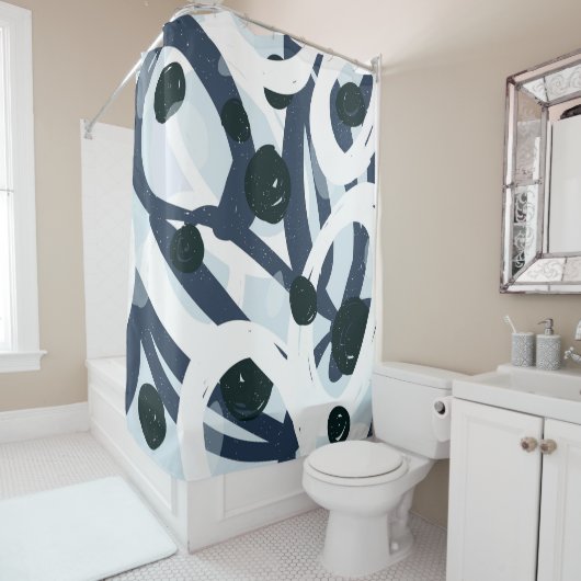 Abstrakte blaue und marinebürste Pinselstriche Duschvorhang (Beispiel)