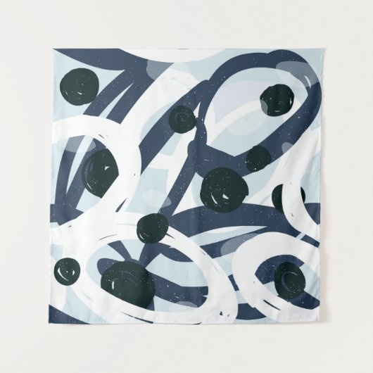 Abstrakte blaue und marinebürste Pinselstriche Wandteppich (Vorderseite (Horizontal))