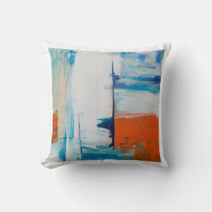 Abstrakte Blaue und Orange Moderne Kunst Kissen