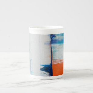 Abstrakte Blaue und Orange Moderne Kunst Porzellantasse