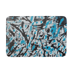 Abstrakte blaue und schwarze Pinselstriche Badematte
