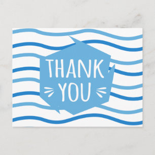 Abstrakte blaue und weiße Streifen Danke - Hochzei Postkarte