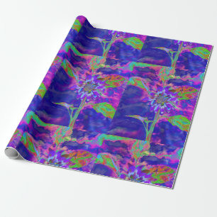 Abstrakte blaue violette Sonnenblume   Retro funky Geschenkpapier