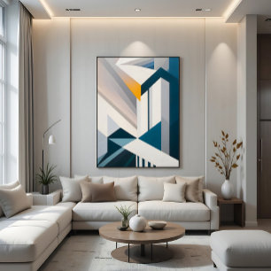 Abstrakte blaue weiße goldene geometrische Archite Leinwanddruck
