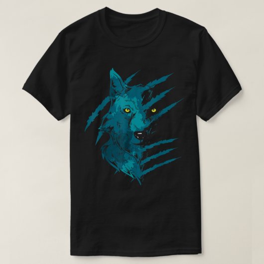 Abstrakte blaue Wolf-Geist-Kratzkunst T-Shirt (Design vorne)