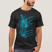Abstrakte blaue Wolf-Geist-Kratzkunst T-Shirt (Vorderseite)