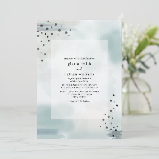 Abstrakte Blauer Graufarben Hochzeit Einladung (Stehend Vorderseite)