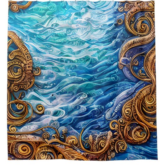 Abstrakte Blauer und Goldmedaillengewölbe Duschvorhang (Vorderseite)