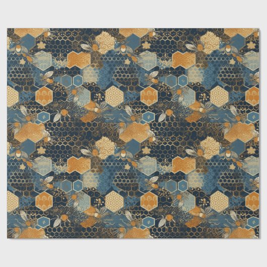 Abstrakte Blauer und Goldwabenrüben Geschenkpapier (Flach)