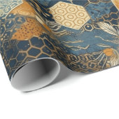 Abstrakte Blauer und Goldwabenrüben Geschenkpapier (Rolleneckpunkt)