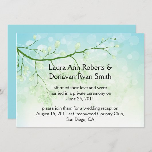 Abstrakte blaugrüne Blätter nach Hochzeit Einladung (Vorne/Hinten)