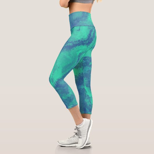 Abstrakte blaugrüne Diffusion Capri-Leggings Capri Leggings (Links)