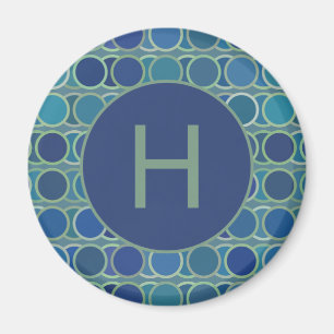 Abstrakte Blautöne-Kreis-Muster-Monogramm Magnet